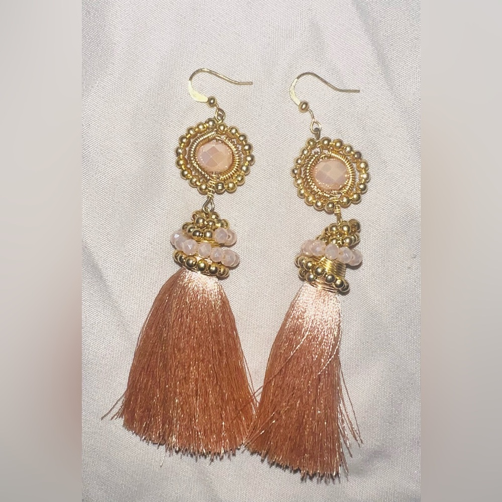 Short Peach tassel handcrafted earrings
